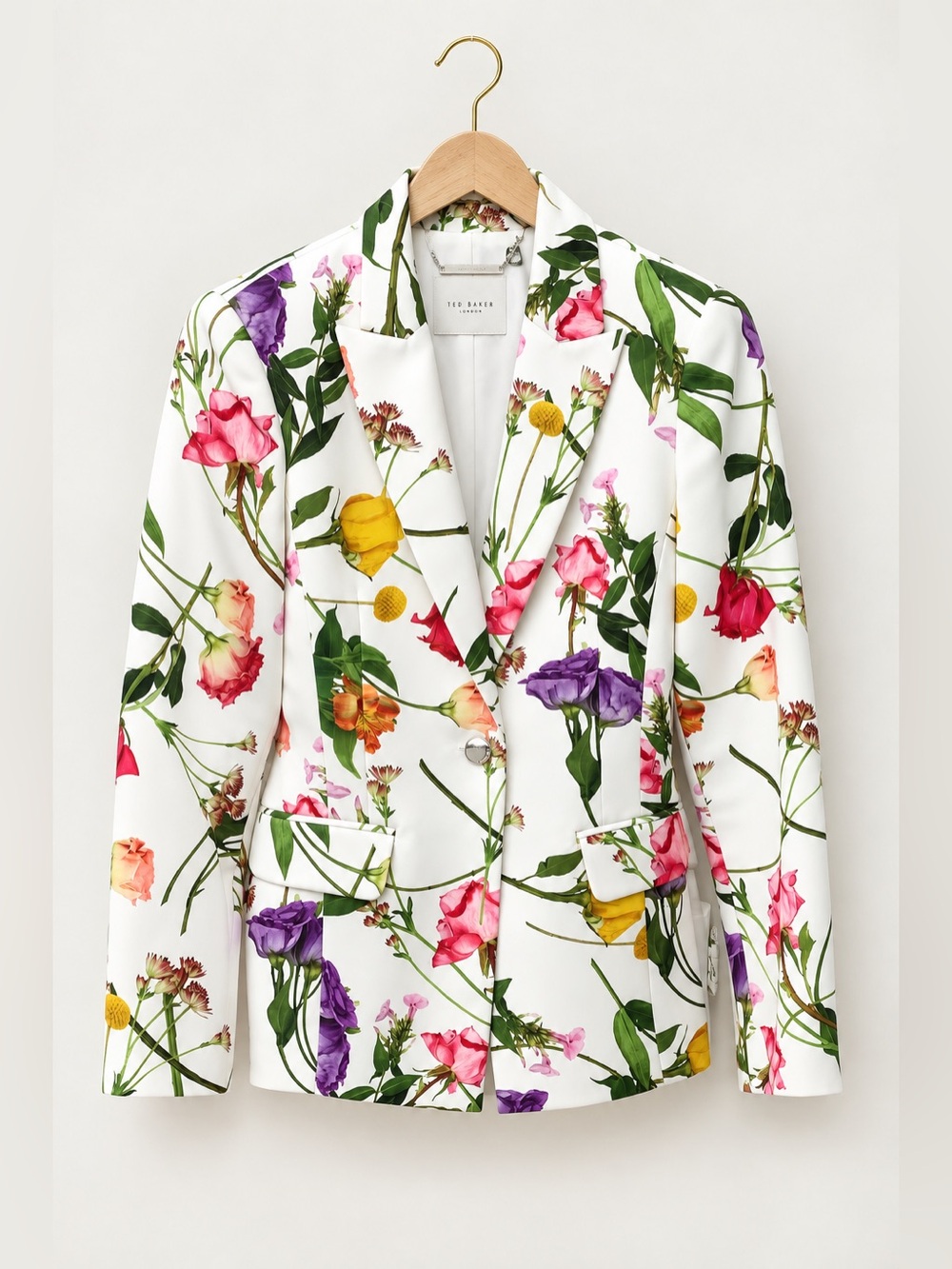 Ted Baker Floral-Print Blazer White & Pink Size 1
